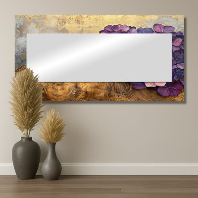 Fleurs d'hortensia lavande sur glissade en bois - Art mural miroir floral - imprimé sur métal