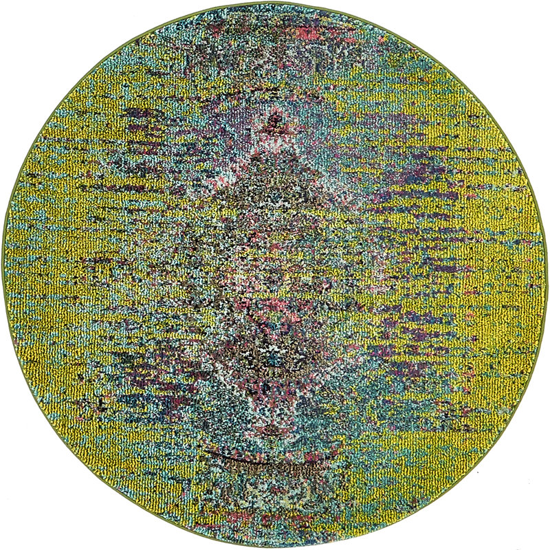 Dimonetta Washable Abstract Indoor Rug, Round 8'