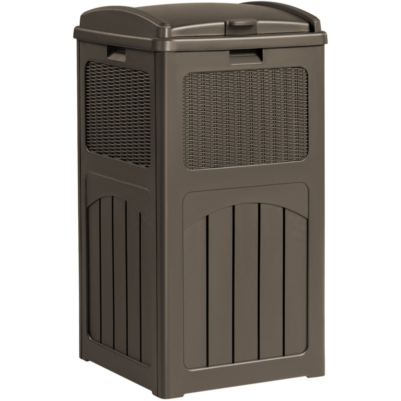 Devoko 32 Gallon Manual Lift Trash Hideaway Container, Dark Brown