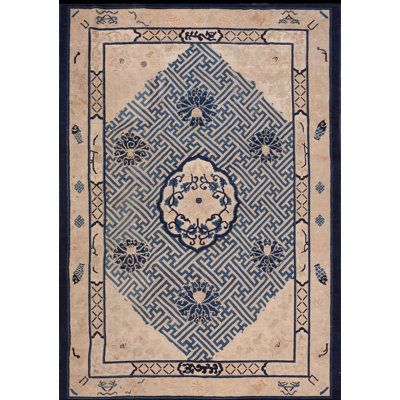 Antique Peking Chinese Medallion Black 1870s Rug