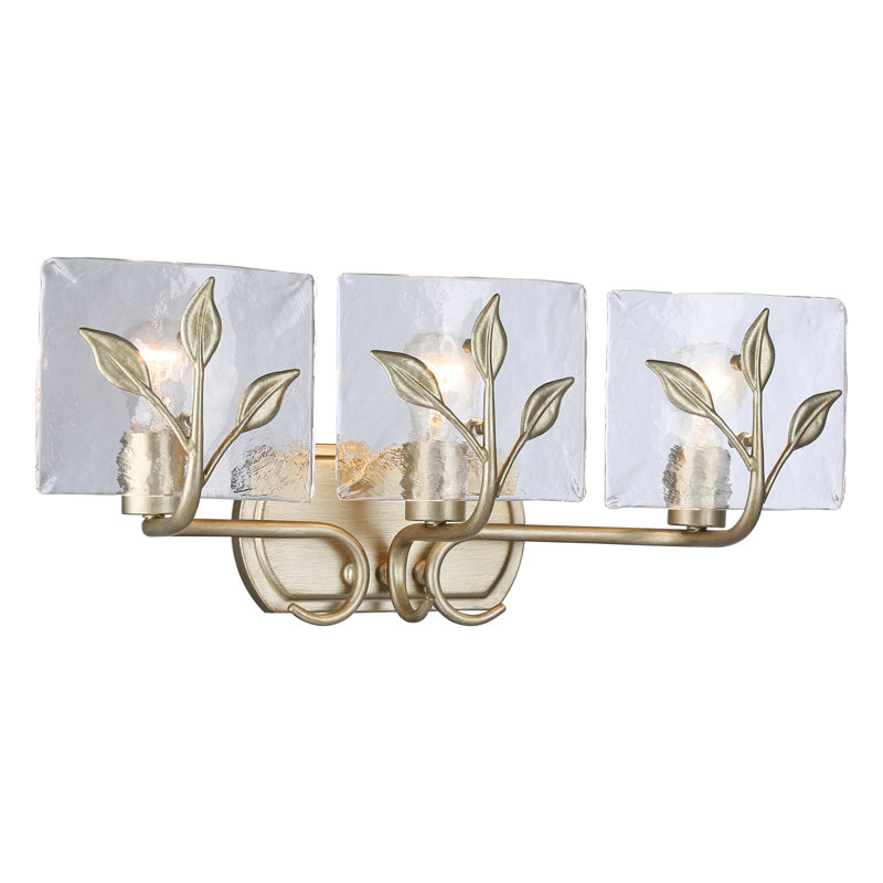 Wykeria 3-Light Vanity Light with Hammered Water Glass, White Gold