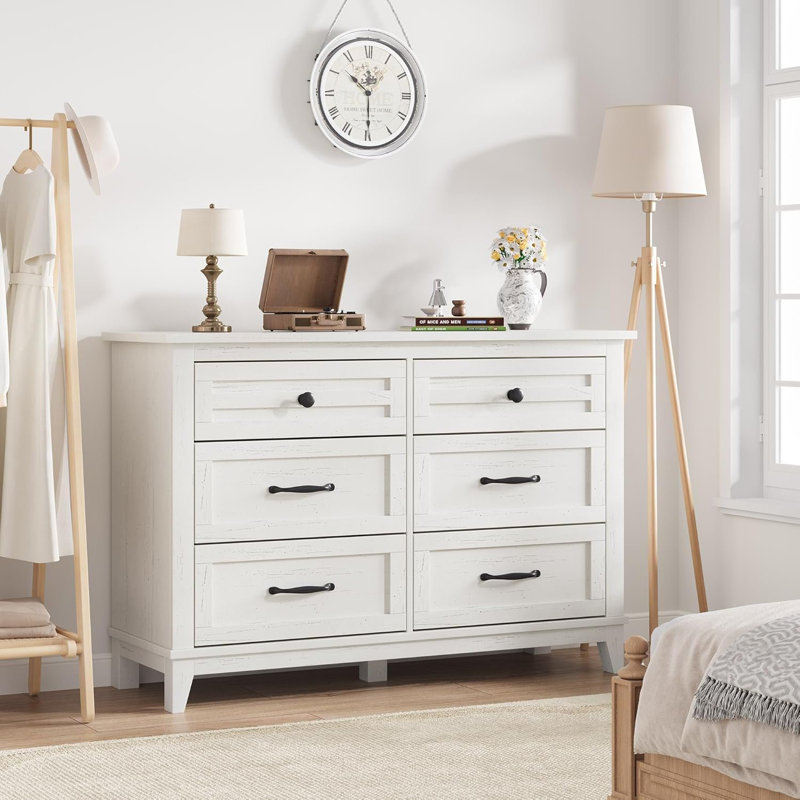 Chic 6-Drawer Wooden Dresser, 47" Wide Storage Cabinet, White