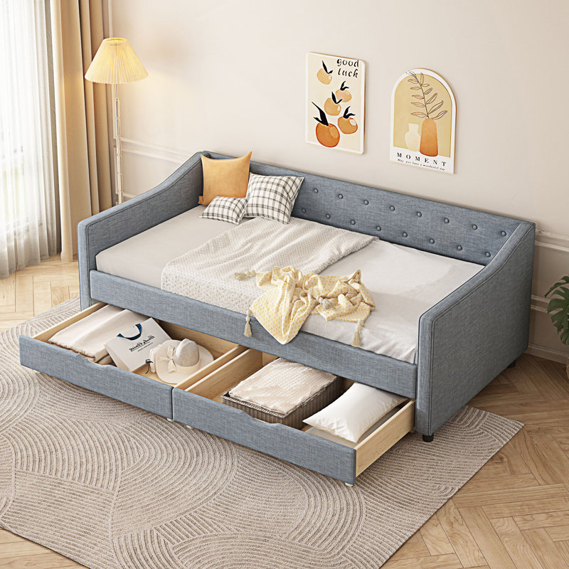 Twin Size Daybed With Drawers, Upholstered Tufted Sofa Bed