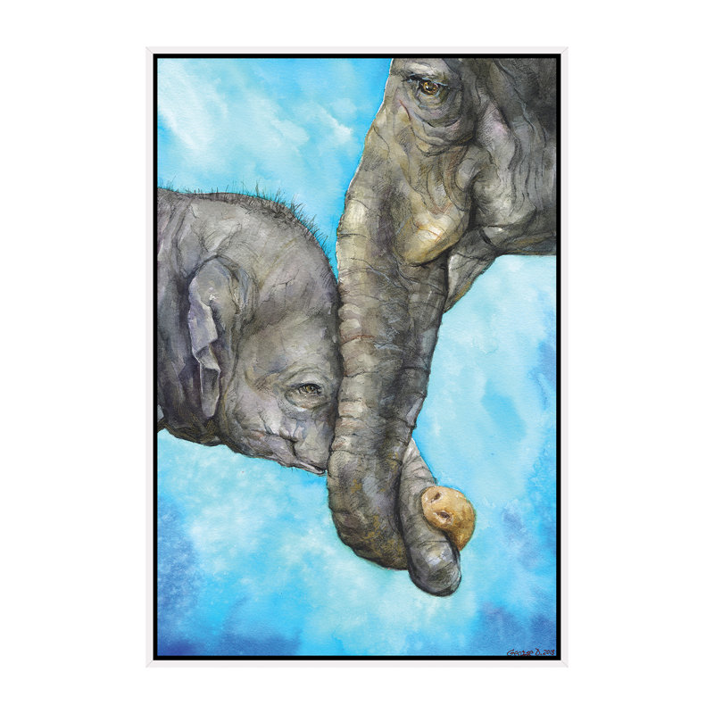 Éléphants - Pure Family, art sur toile, H 60 po x l 40po x P 1,5 po, Toile blanche encadrée