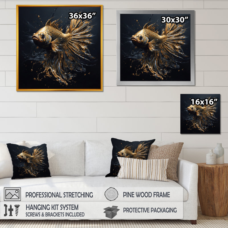 «Gold Fish in the Ocean I», impression sur toile, H 24 po x l 24 po x P 1 po, Toile tendue