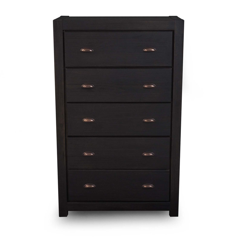 Montauk Solid Wood 32.5'' W 5-Drawer Chest, Farmhouse Black