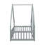 Lit simple gris en forme de maison avec garde-corps et clôture - Fabriqué à partir de matériaux pour une bonne nuit de sommeil-262823812