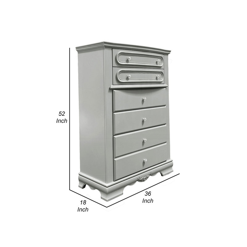 Auri Kids Tall Dresser Chest with 6 Drawers, Scalloped Base, Gray