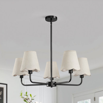 Lustre 5 lumières à intensité variable moderne avec abat-jour en tissu