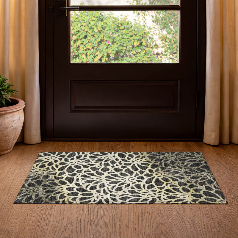 Premium Machine Washable Mayfield AMF2412 Floral Rug, 2'6" x 3'10", Black