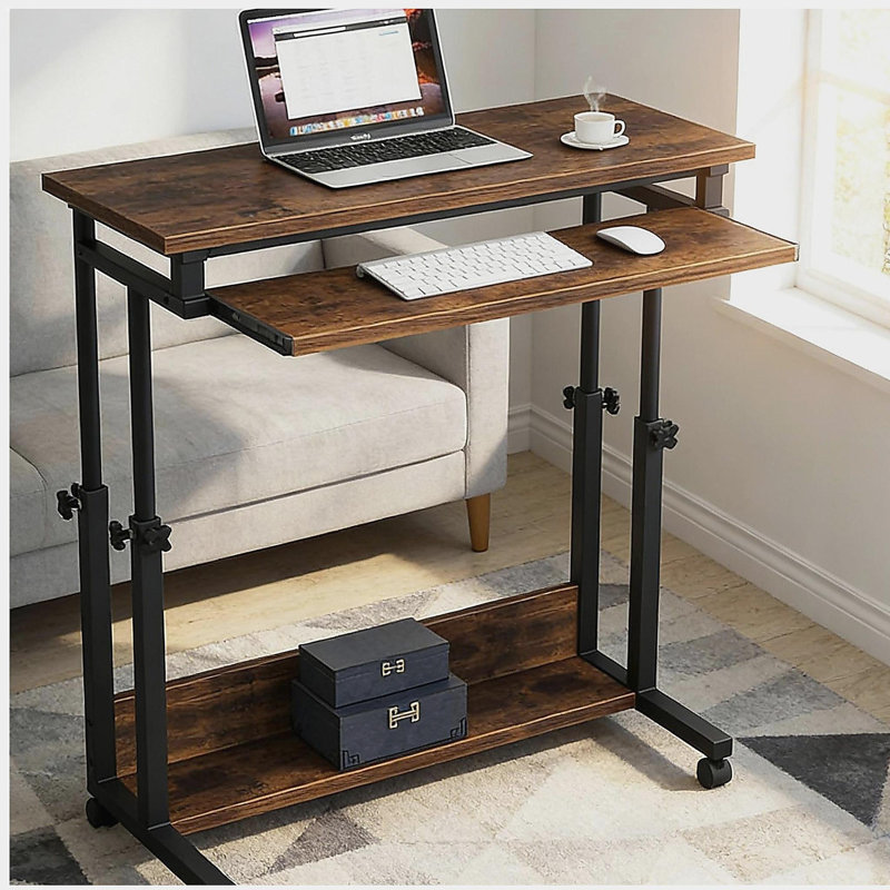 Bureau avec roulettes, table d'ordinateur portable pratique, bureau à hauteur réglable