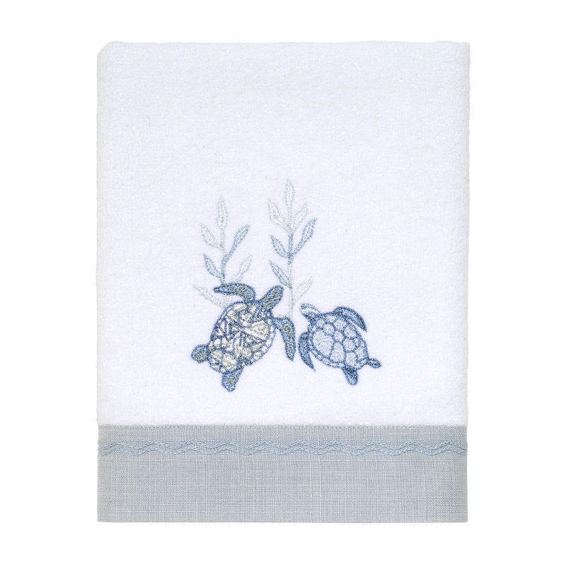 Caicos White and Blue Cotton Coastal Hand Towel