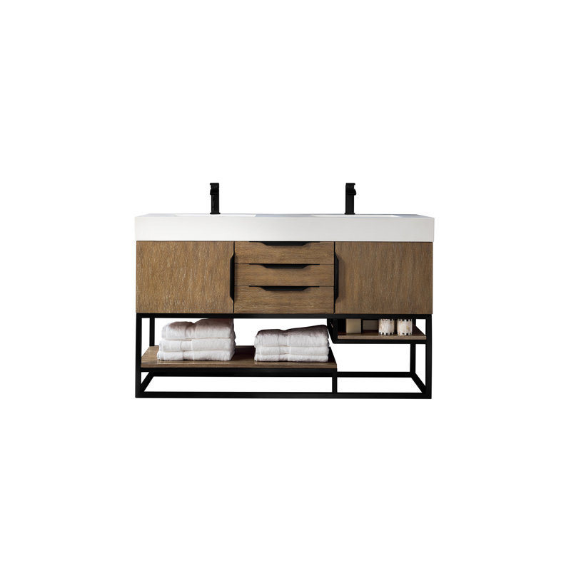 Columbia 59'' W Double Vanity, Matte Black, Latte Oak, White
