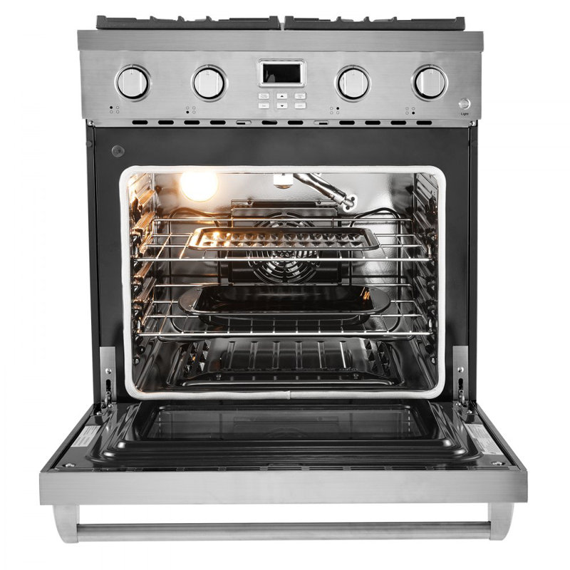 Gas Range Oven, 29.9 Inches Width, Freestanding Stainless Steel Stove and Oven with 4 Sealed Cooktop Burners, Easy Reach Racks, Halogen Light, 4.8 Cu. Ft. Capacity, for Apartment, Home, Kitchen