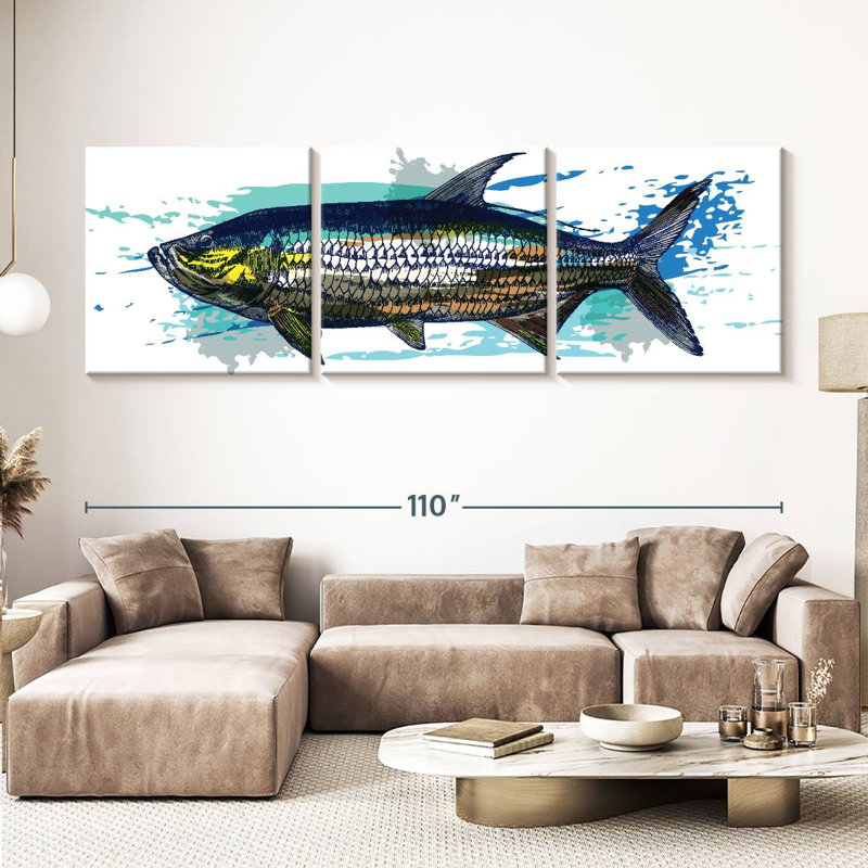 Ensemble de 3 poissons sur toile Tarpon, H 36 po x l 110 po