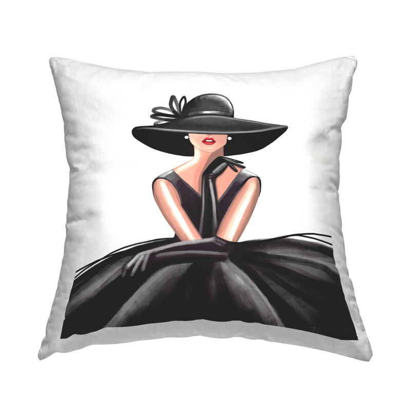 High End Fashion Glam Pose Luxurious Black Dress Decorative Printed Throw Pillow By Elizabeth Tyndall