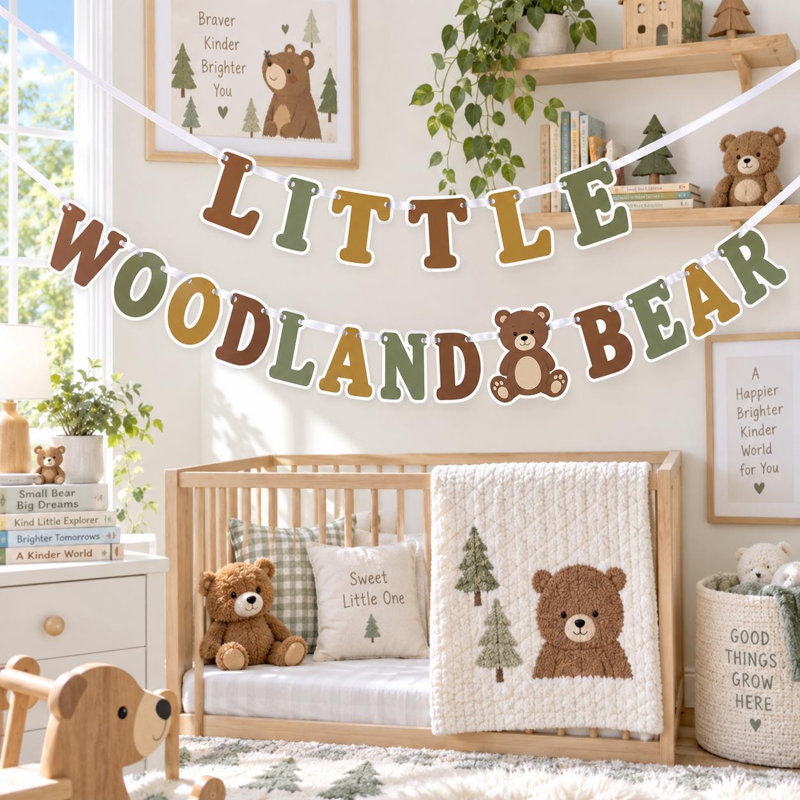 Little Woodland Bear Baby Shower Banner, Original Cardstock Garland