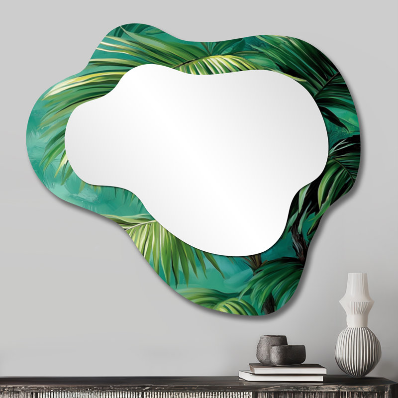 Palmiers tropicaux au Mexique - miroir mural asymétrique floral, miroir de coiffeuse traditionnel, imprimé sur métal