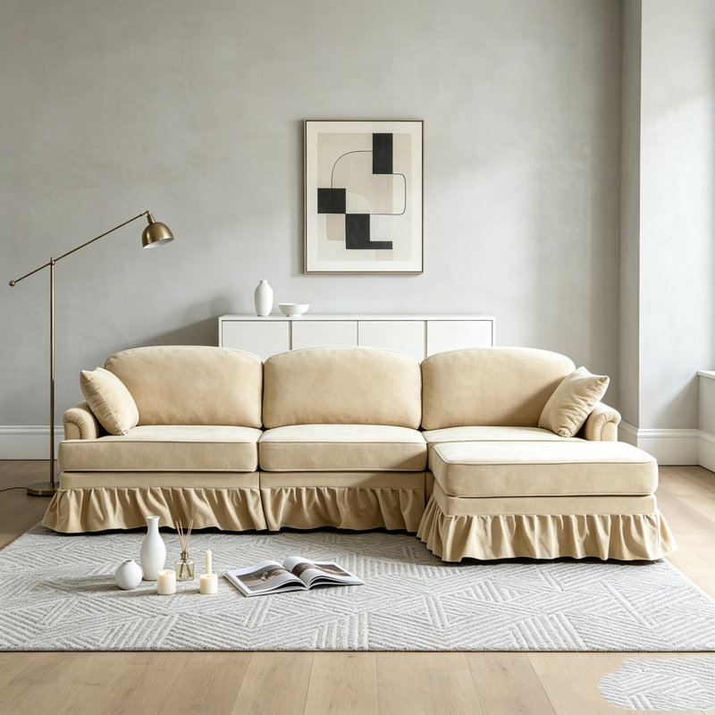 Canapé modulaire 103,15 po avec jupe plissée à volants amovible, canapé en chenille nuage, repose-pieds et accoudoirs évasés