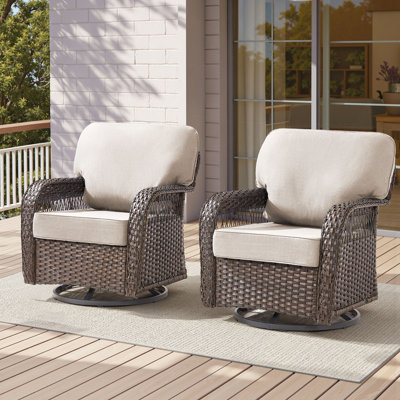 Ensemble de 2 chaises berçantes d'extérieur, chaises berçantes pivotantes en osier avec coussins en T et mousse épaisse de 5 po, idéales pour le porche et la cour