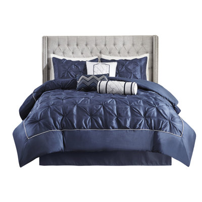 Navy King 7 Piece Comforter - Padding Includes Comforter, Shams, Decorative Pillows & Bed Skirt Easy To Clean Bedding Sophisticated Look Fill Comprises Machine Washable Style