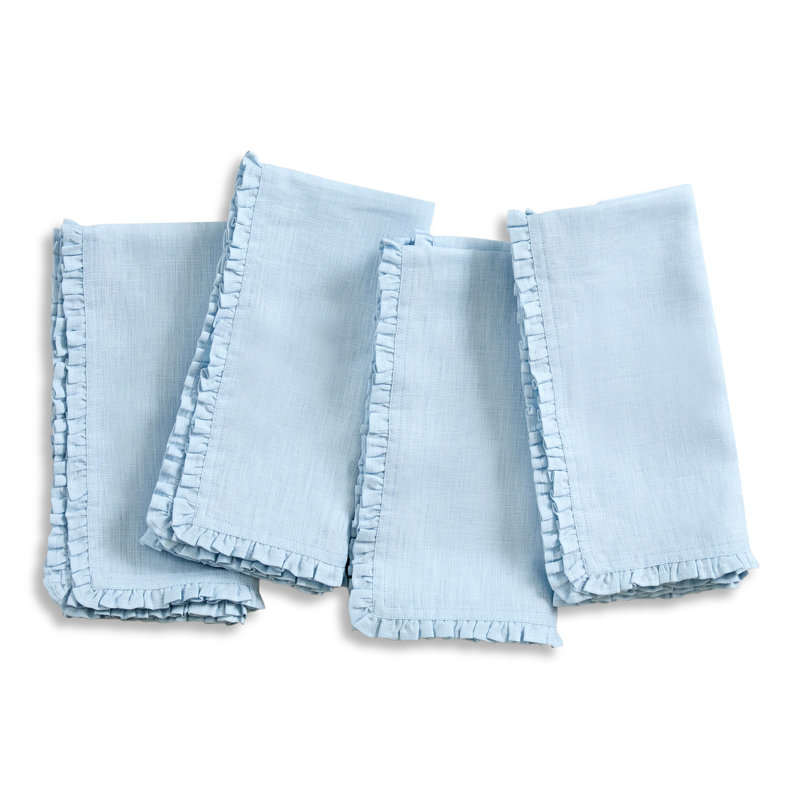 Juliette Ruffle - 100% Pure Linen Dinner Napkins, Ice Water