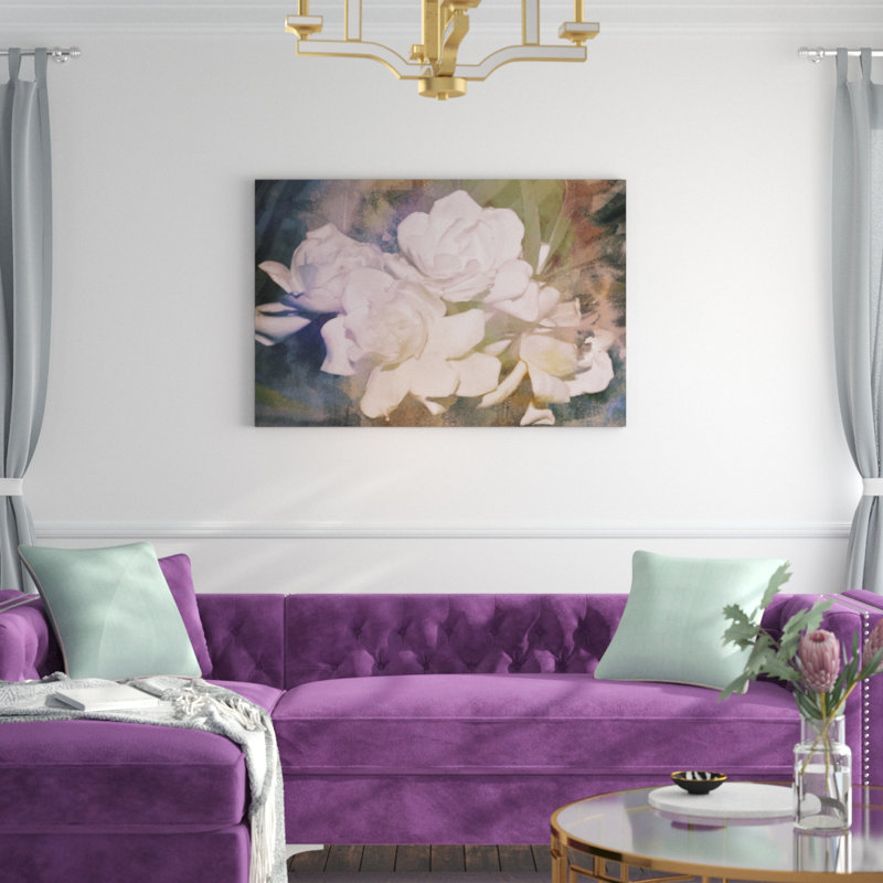« rosé gardenia beauté i », peinture sur toile, H 32 po x l 48 po