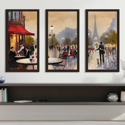 «Paris Stroll» par E. Anthony Orme - peinture encadrée 3 pièces