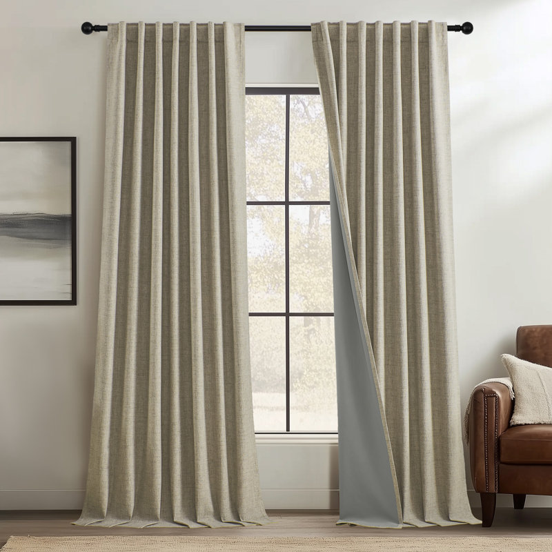 Ensemble de 2 panneaux de rideaux occultant en toile de jute 100% Leming, L 52 po x L 84 po, Cappuccino