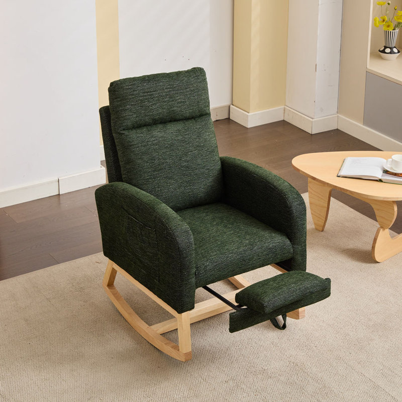 Chaise berçante avec pieds en bois massif, chaise berçante Modern, Vert foncé