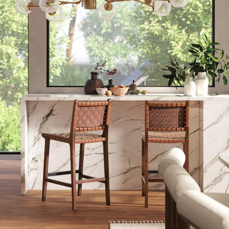 Andre 26" Woven Leather Counter Stool With Back