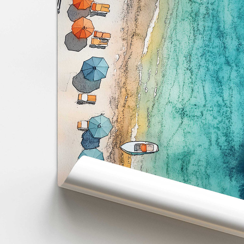 «Umbrellas by the Bay», impression roulée, H 14 po x l 11 po