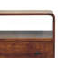Console nordique courbée en bois massif, 2 tiroirs, 1 rangement ouvert, pieds nordiques, brun