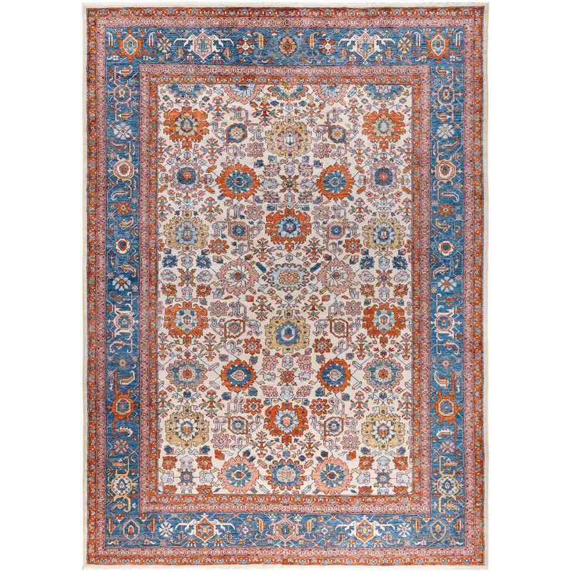 Tapis unique noué à la main Raffin - ivoire 8 pi 9 po x 12 pi 1 po Raffin