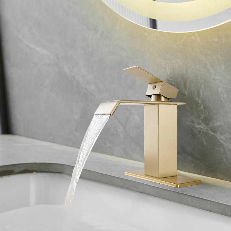 WIZ Waterfall Single Hole Single-Handle Bathroom Faucet, Gold