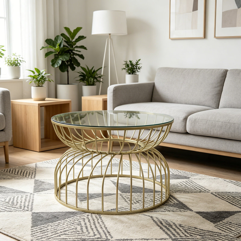 Table basse moderne et dorée, centre de table contemporain de luxe avec finition dorée