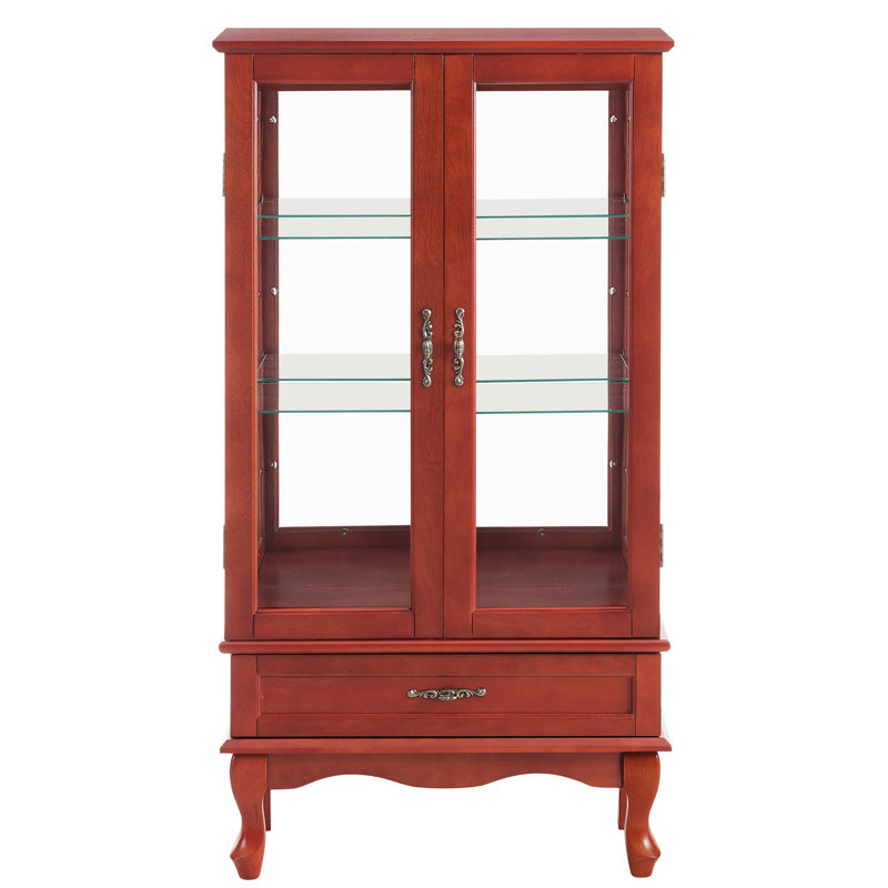 Elegant And Sophisticated Curio Cabinet With Adjustable Glass Shelves, Illuminated Display, And Ample Storage Space, Cherry