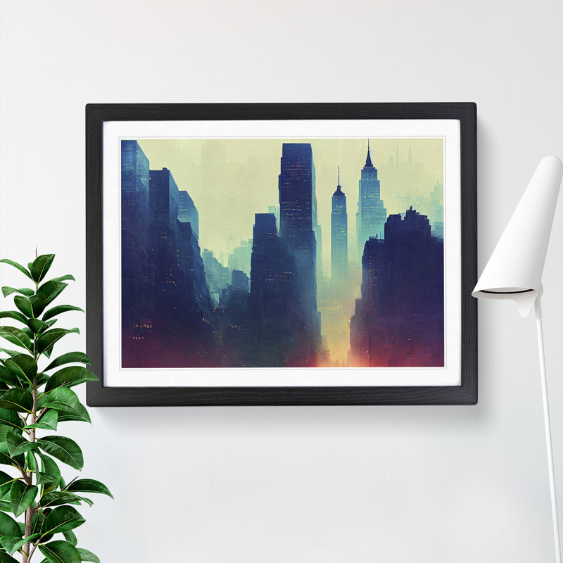 New York City Skyline Vol.2 Abstract - Single Picture Frame Print, 25cm H x 34cm W, Black