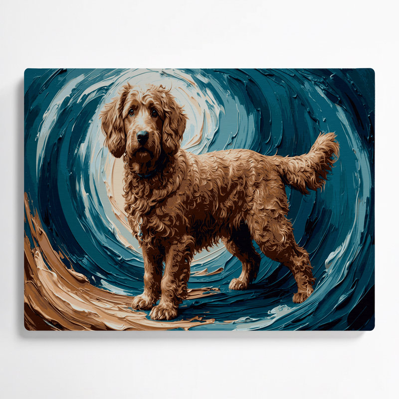 «Dogs Curly Coated Retriever», art mural en métal gris, H 24 po x l 36 po
