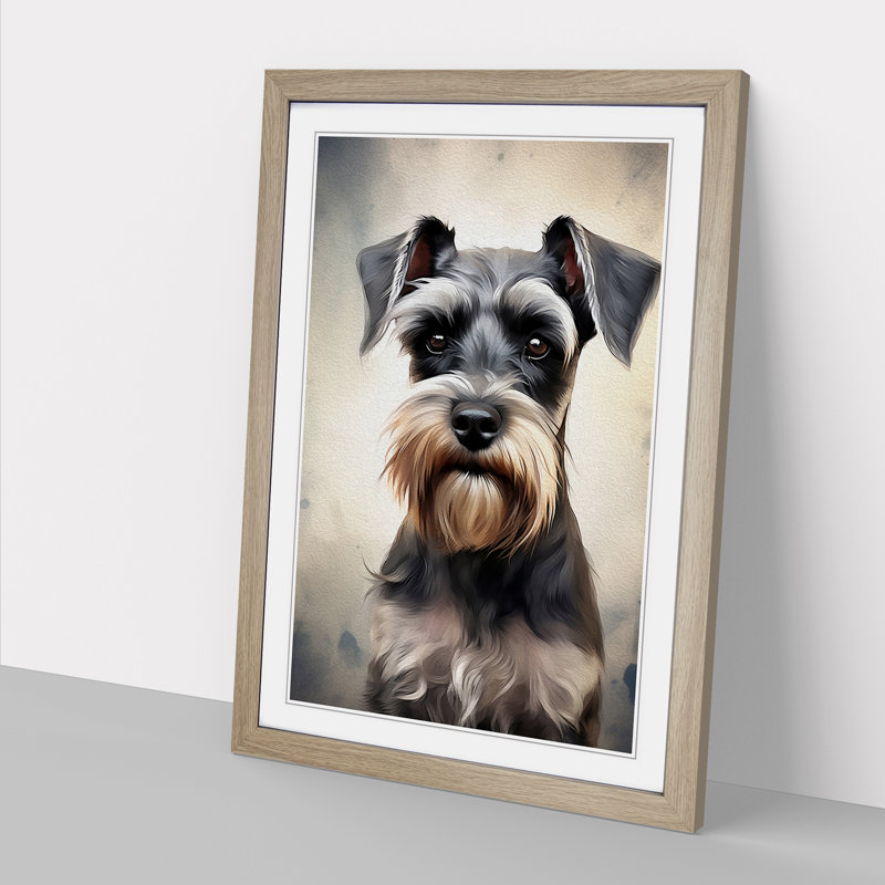 Schnauzer Digital Art - Framed Print, Oak, 64cm H x 46cm W x 2cm D