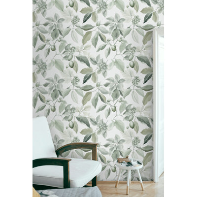 Green Botanical Wallpaper Olive Leaf Peel And Stick Fruit Wall Mural