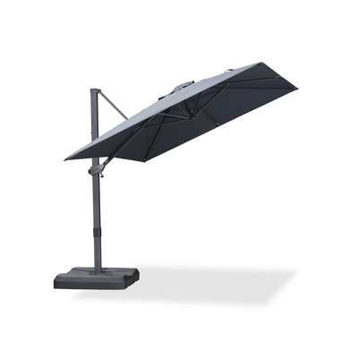 8' × 8' Patio Cantilever Gray Umbrella with Base Outdoor Square Adjustable Offset Gray Umbrellas with 360-degree Rotation and 8 Heavy Duty Metal Ribs for Garden Deck Pool