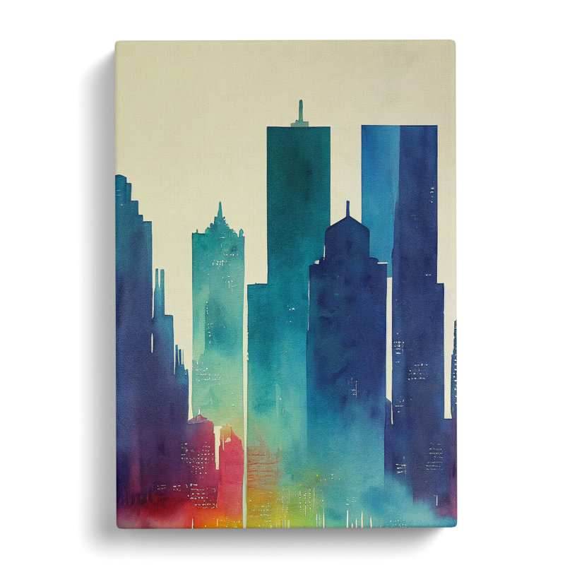 City Skyline Watercolour No.7 - Painting, Wrapped Canvas, 50cm H x 35cm W x 3cm D, No Matte
