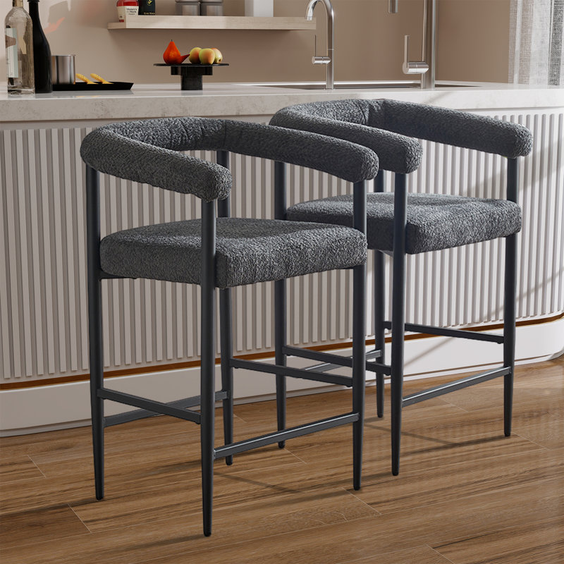 Ensemble de 2 tabourets de bar modernes rembourrés Boucle, Gris foncé