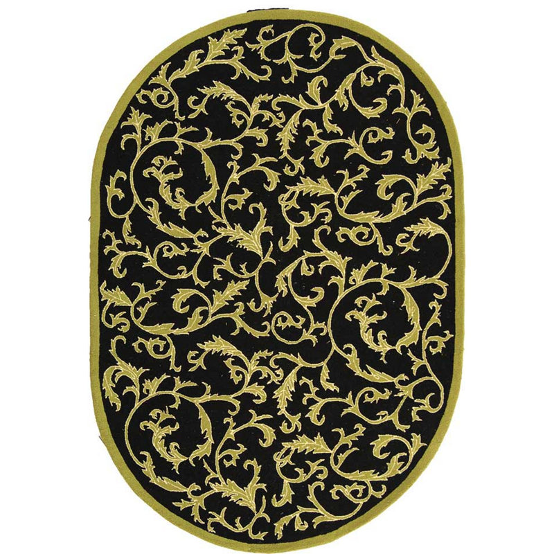 Hand Hooked Wool Floral Rug, Oval 7'6" x 9'6"