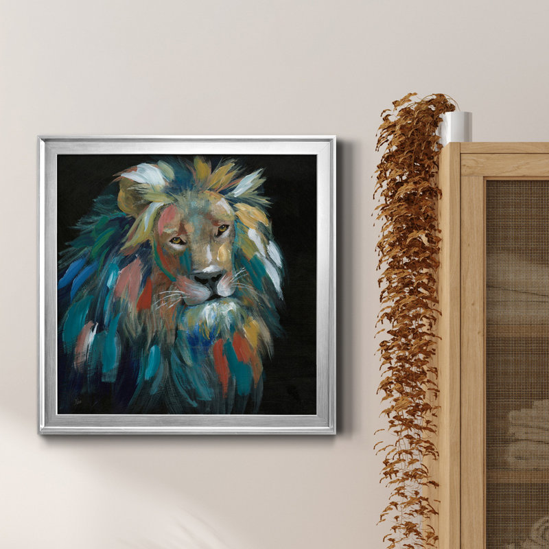 Painted Leo - Peinture sur toile encadrée, Encadrement argenté, H 17,5 po x l 17,5 po x P 1,5 po