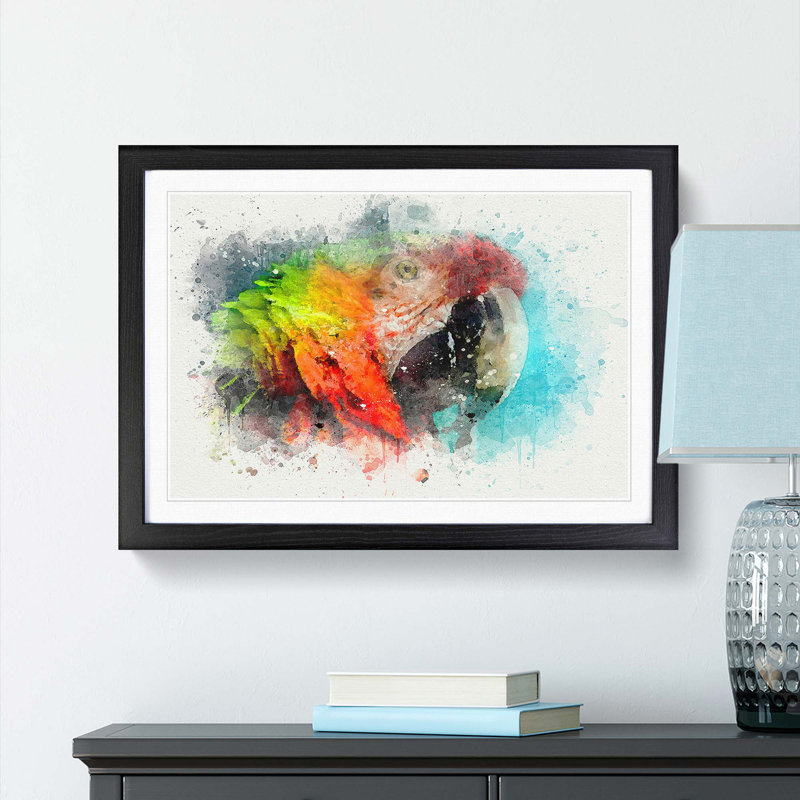 Rainbow Macaw Parrot in Abstract - Picture Frame Graphic Art Print, Black, 40cm H x 60cm W x 2cm D