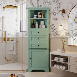 Triangle Tall Cabinet With 3 Drawers And Adjustable Shelves For Bathroom, Kitchen Or Living Room, MDF Board With Painted Finish