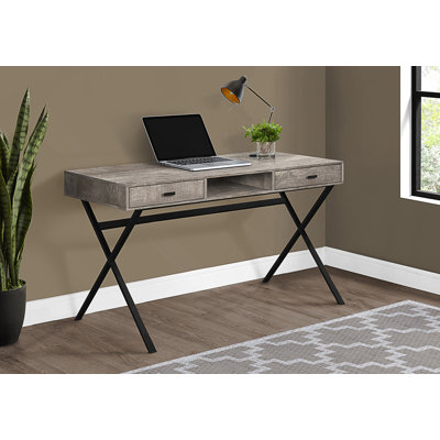 Modern Computer Desk With Storage Drawers And Industrial Reclaimed Wood Look Top For Home Office Use.