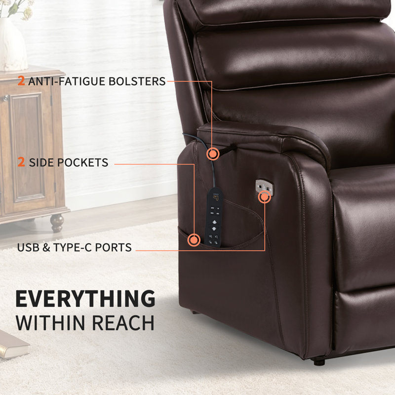  Large Lay Flat Power Lift Recliner Chair for Elderly, Oversized Electric Lift Chairs, 400lbs Heavy Duty Power Recliner with Heat and Massage, SLRY022063, Dark Brown